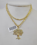 10k Milano Rope Chain Money Tree Charm Necklace SET 3mm 18" 20" 22" 24"