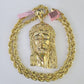 Real 14k Solid Rope Chain Jesus Head Charm Set 6mm 18"-30" Necklace Gold