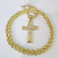 Real 10k Rope Chain Jesus Cross Charm Necklace Pendant Set 5mm 18"-28" Gold