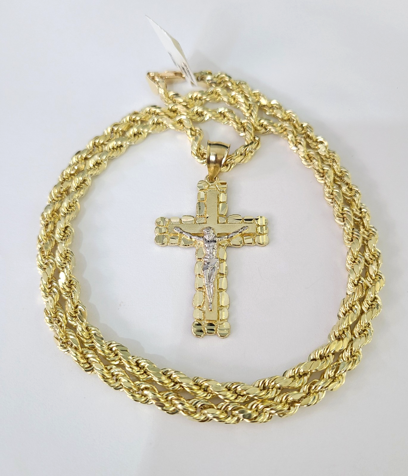 Real 10k Rope Chain Jesus Cross Charm Necklace Pendant Set 5mm 18"-28" Gold