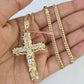 Real 14k Solid Chain Cross Charm Set Miami Cuban Link 3mm Necklace Pendant Gold