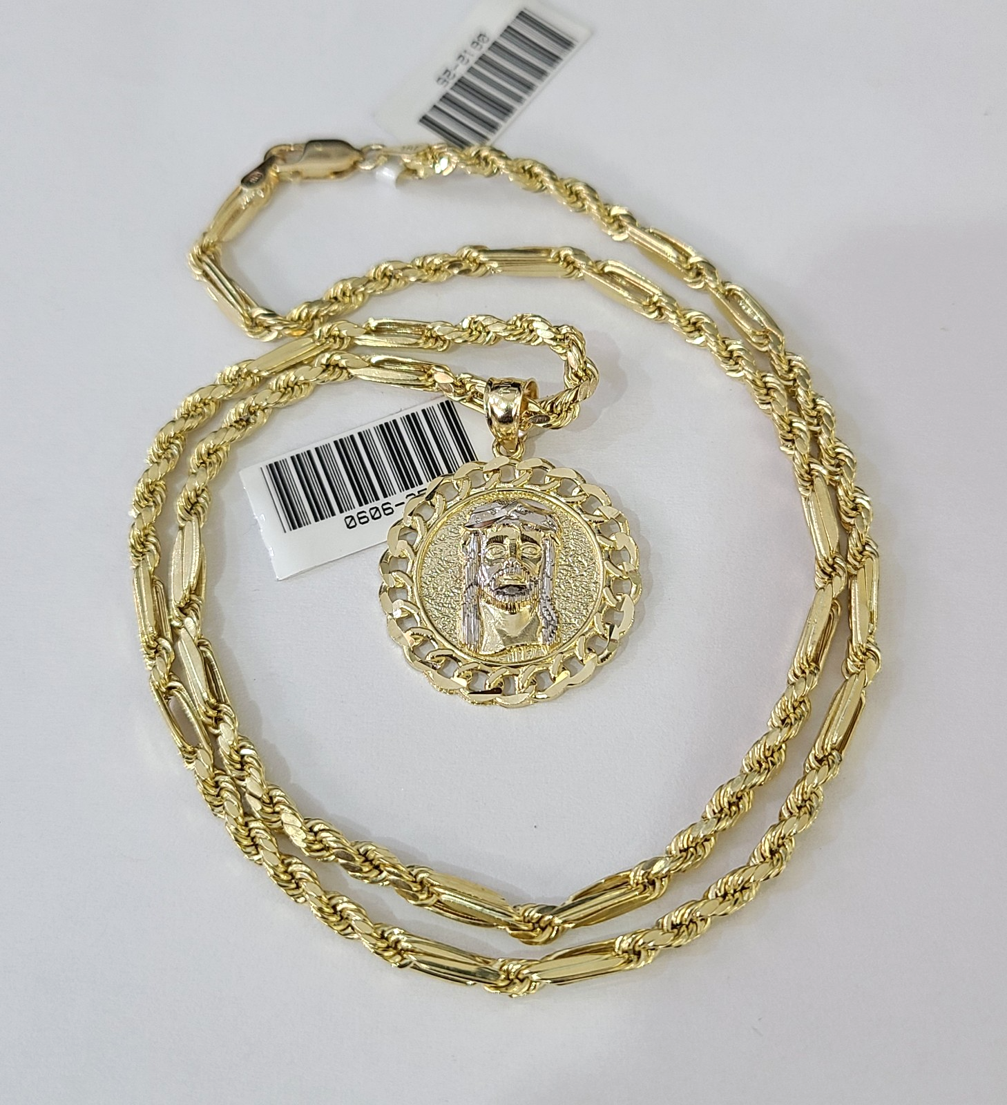 10k Milano Rope Chain Jesus Head Charm Necklace SET 3mm 18"-26" Pendant