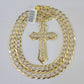 10k Gold Chain Cross Charm Solid Cuban Curb Necklace 9mm 20"-30" Diamond Cut SET