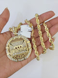 Real 10k Solid Rope Chain Last Supper Charm Set 6mm 20"-30" Inch Necklace Gold