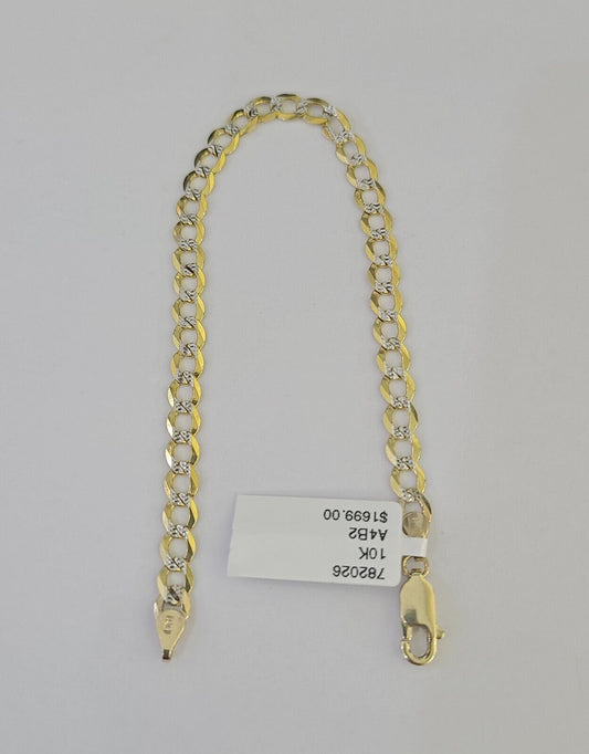 Real 10K Solid Cuban Curb Link Bracelet Yellow Gold Diamond Cuts 4.5mm 7" Womens