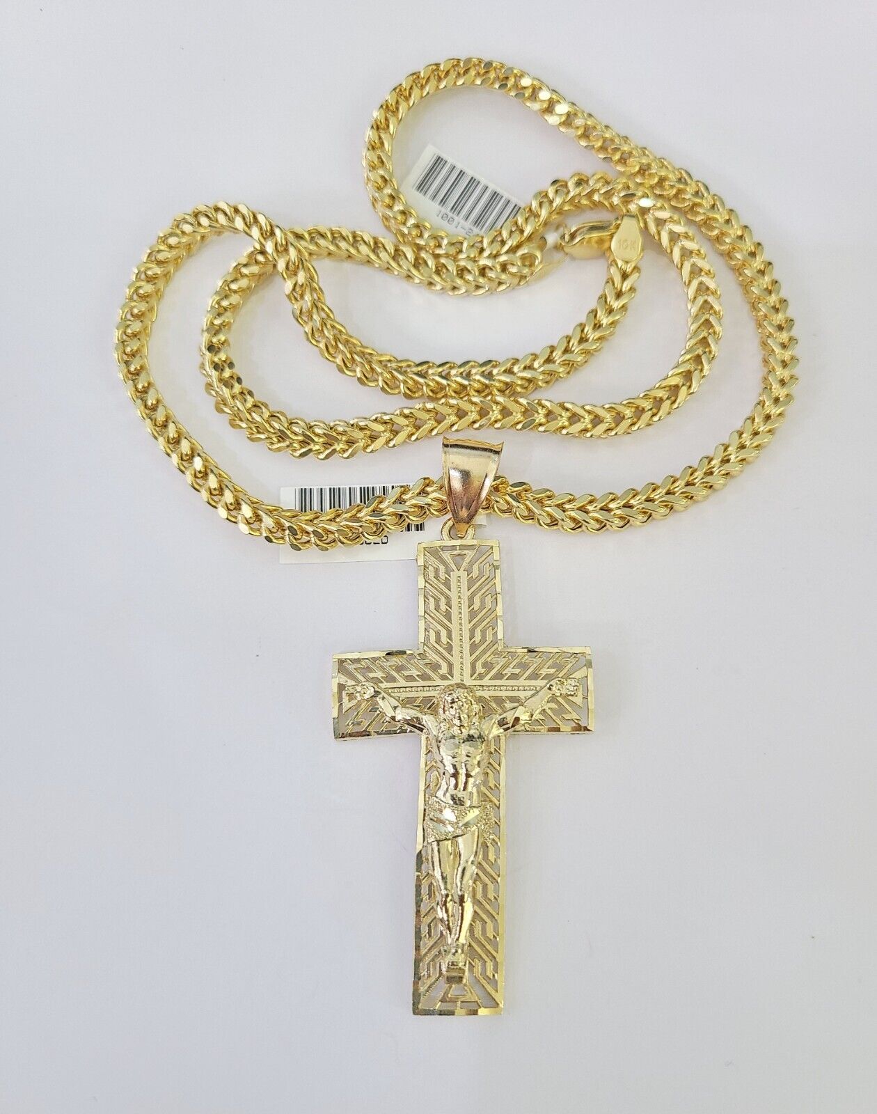 10K Franco Chain Jesus Cross Pendant Charm Necklace 20"-26" 5mm Gold SET Yellow