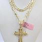 14k Solid Figaro Chain Jesus Cross Pendant Gold 4mm 18"-28" SET Necklace