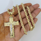 Real 10k Rope Chain Jesus Cross Charm Necklace Pendant Set 4mm 18"-28" Gold