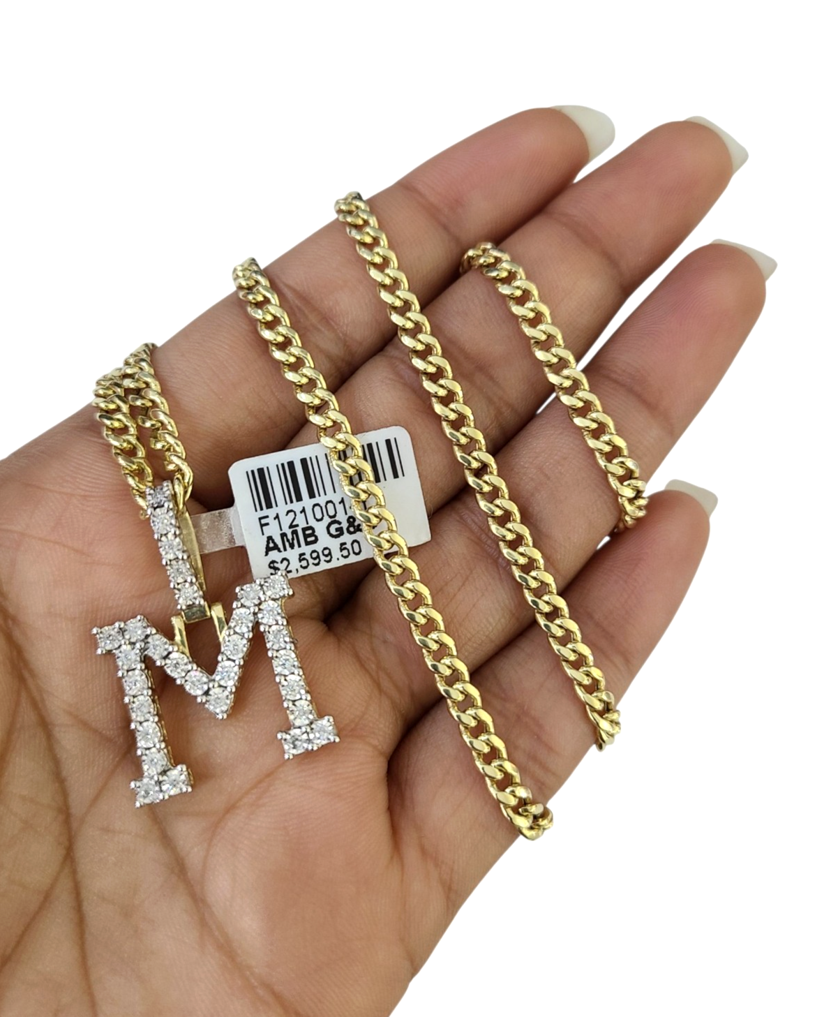 10K Gold Miami Cuban Chain M Diamond Initial 18"-24" 2mm Pendant Necklace SET