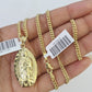 10K Gold Miami Cuban Chain Virgin Mary Charm 20"-28" 3mm REAL Pendant