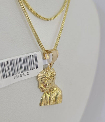 10K Gold Franco Chain Jesus Head Charm SET 18-24 inches 1mm Necklace