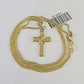 10K Solid Franco Chain Jesus Cross Pendant Charm Necklace 16"-24" 1mm Ladies