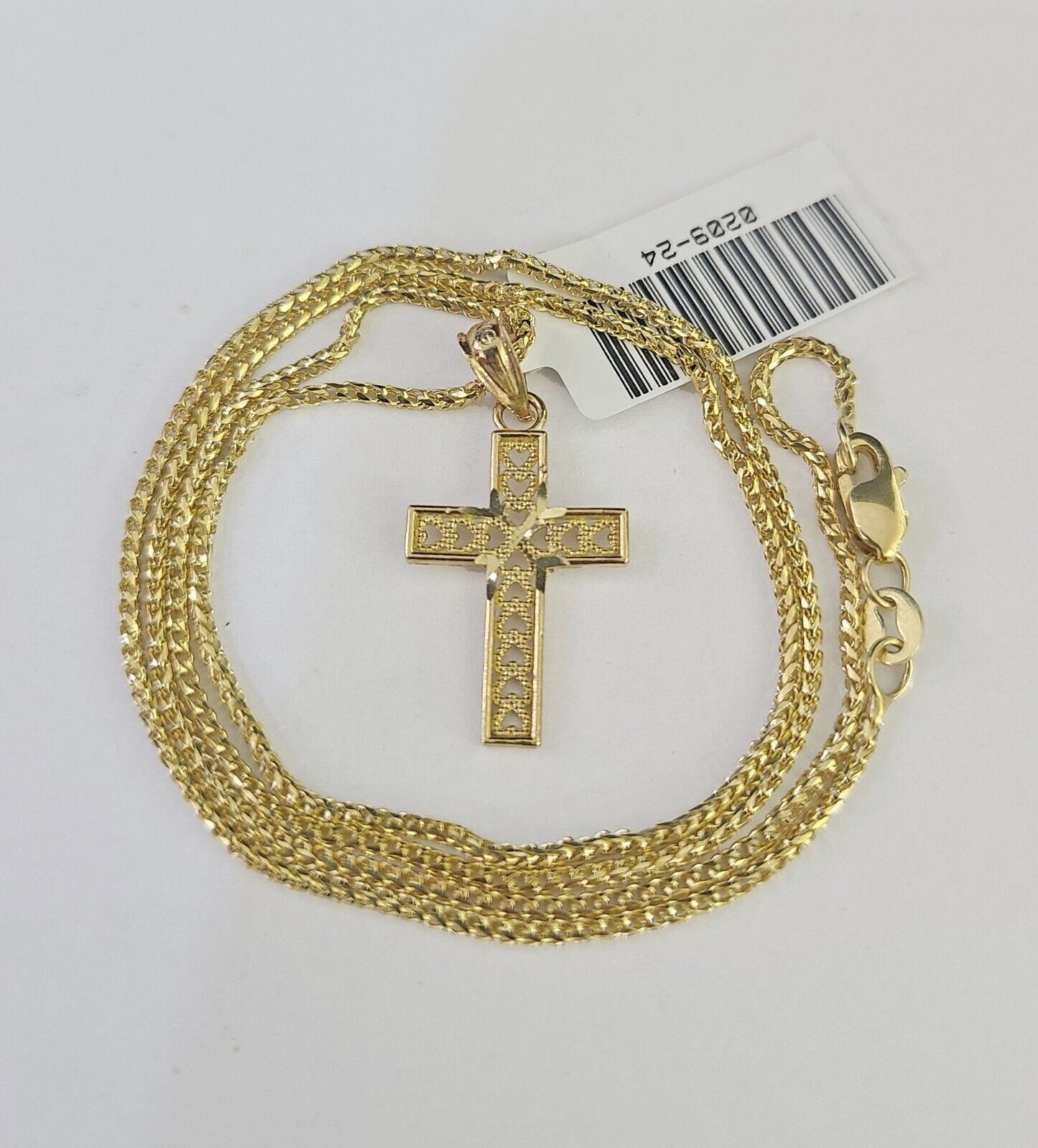 10K Solid Franco Chain Jesus Cross Pendant Charm Necklace 16"-24" 1mm Ladies