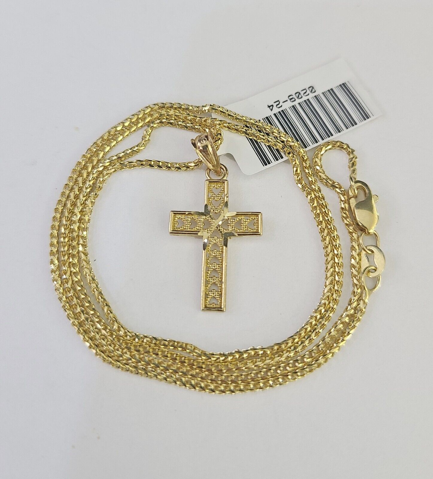 10K Solid Franco Chain Jesus Cross Pendant Charm Necklace 16"-24" 1mm Ladies