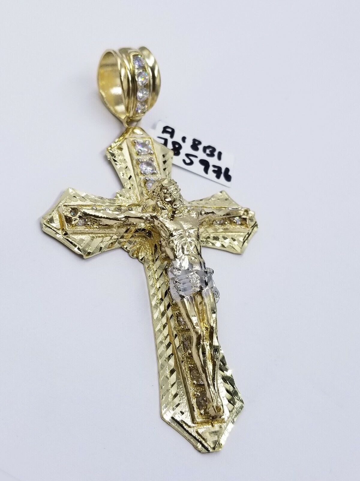 Men 10k Real Yellow Gold Rope Chain 24" Crucifix Cross Charm Diamond cut Set