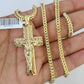 10K Franco Chain Jesus Cross Pendant Charm Necklace 20"-26" 3mm Gold Yellow SET