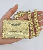 10k Gold Byzantine Necklace Last Supper Charm 20-30 inches 9mm REAL SET Chain