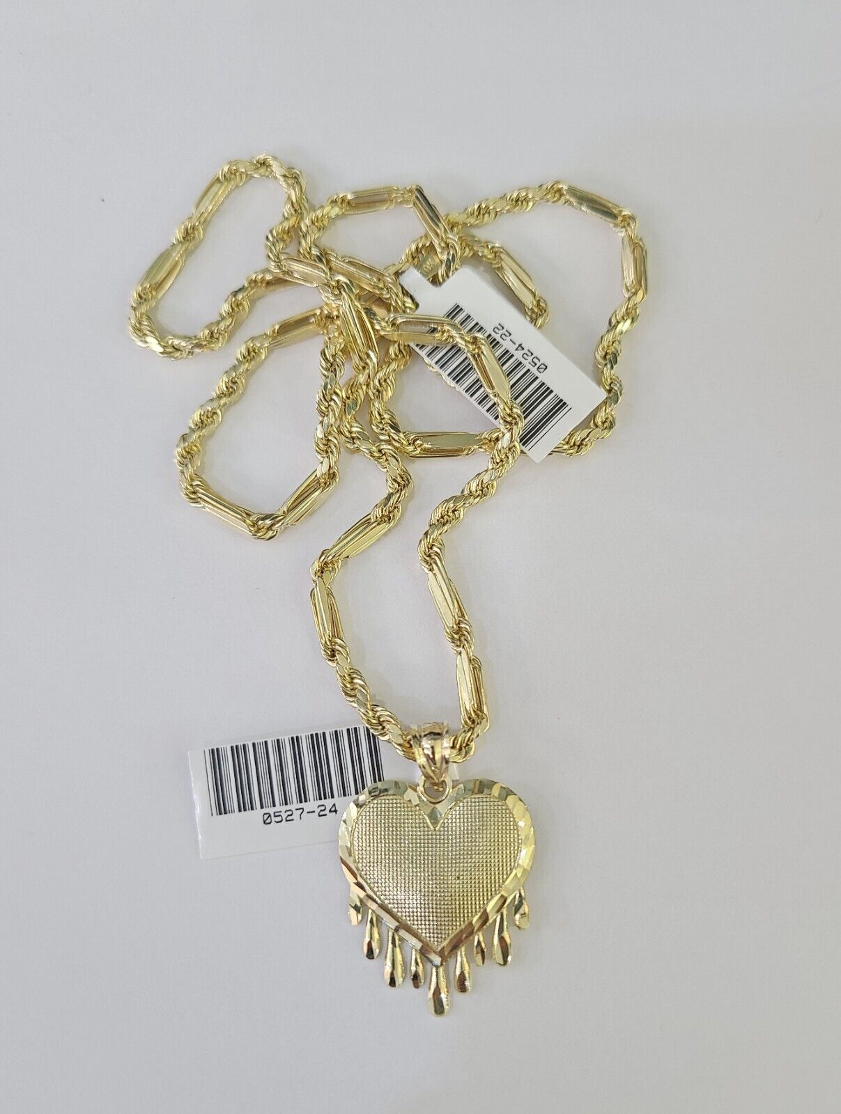 10k Milano Rope Chain Heart Charm Necklace SET 3mm 18" 20" 22" 24" Pendant