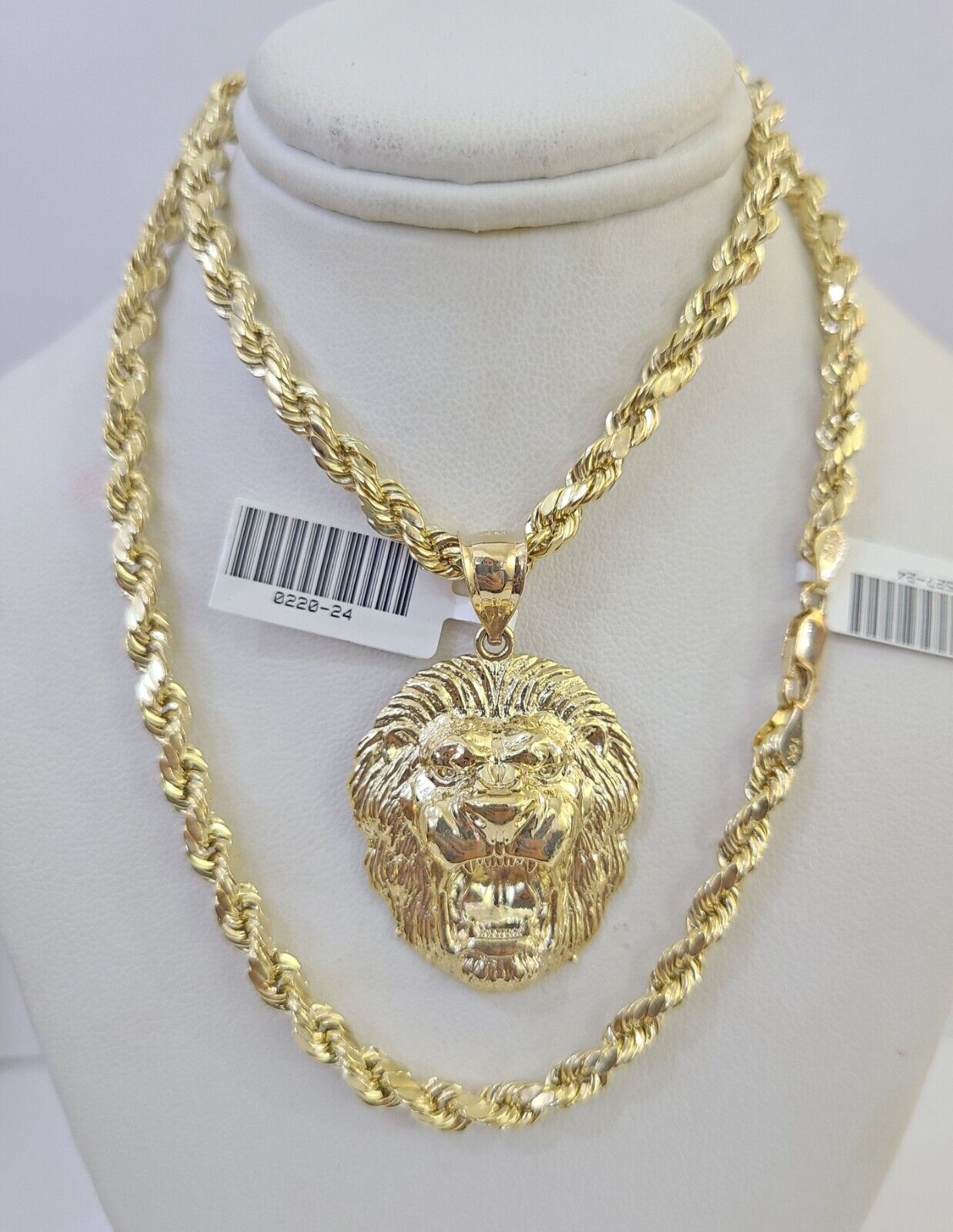 Real 10k Rope Chain Lion Charm Set 5mm 20"-30" Inch Necklace Yellow Gold