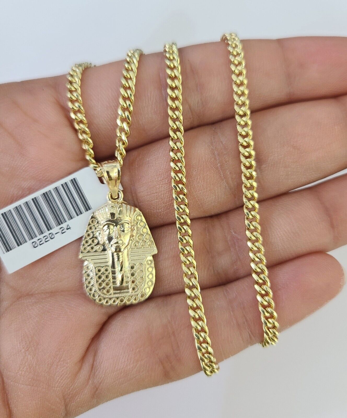 10K Gold Miami Cuban Chain Pharaoh 18"-28" 3mm REAL Pendant Necklace SET