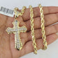 Real 10k Rope Chain Jesus Cross Charm Necklace Pendant Set 5mm 20"-30" Inch Gold