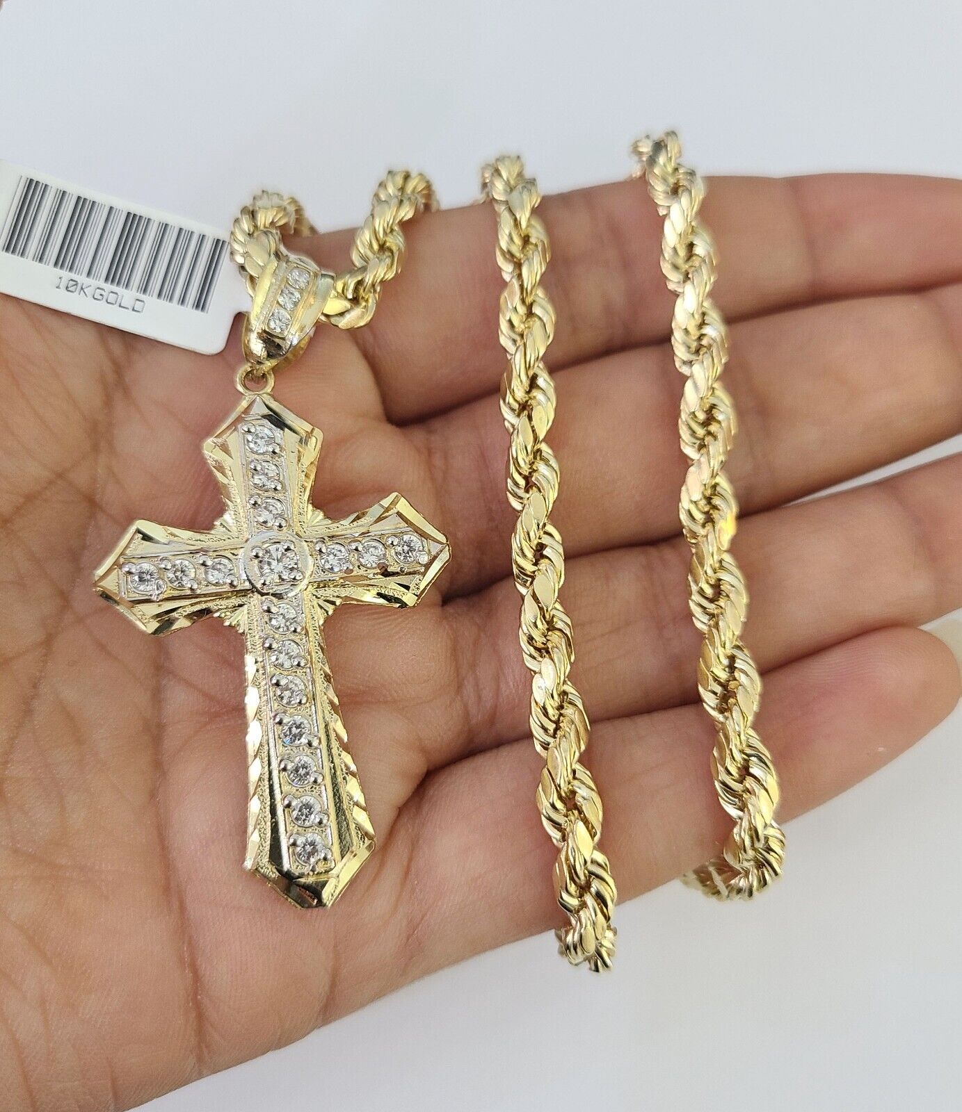 Real 10k Rope Chain Jesus Cross Charm Necklace Pendant Set 5mm 20"-30" Inch Gold