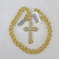 Real 10k Rope Chain Jesus Cross Charm Necklace Pendant Set 5mm 20"-30" Inch Gold