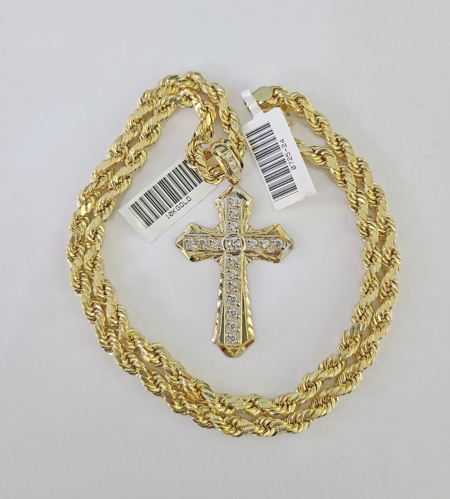 Real 10k Rope Chain Jesus Cross Charm Necklace Pendant Set 5mm 20"-30" Inch Gold