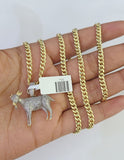 10k Miami Cuban Chain Goat Charm Set 4.5mm 20"-28" Necklace Pendant Gold