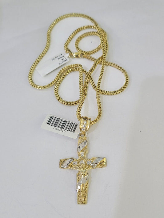 10K Gold Franco Chain Cross Charm Length 18-26 inches 2mm REAL Yellow