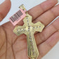 Real 14k Solid Chain Cross Charm Set Miami Cuban Link 6mm Necklace Pendant Gold