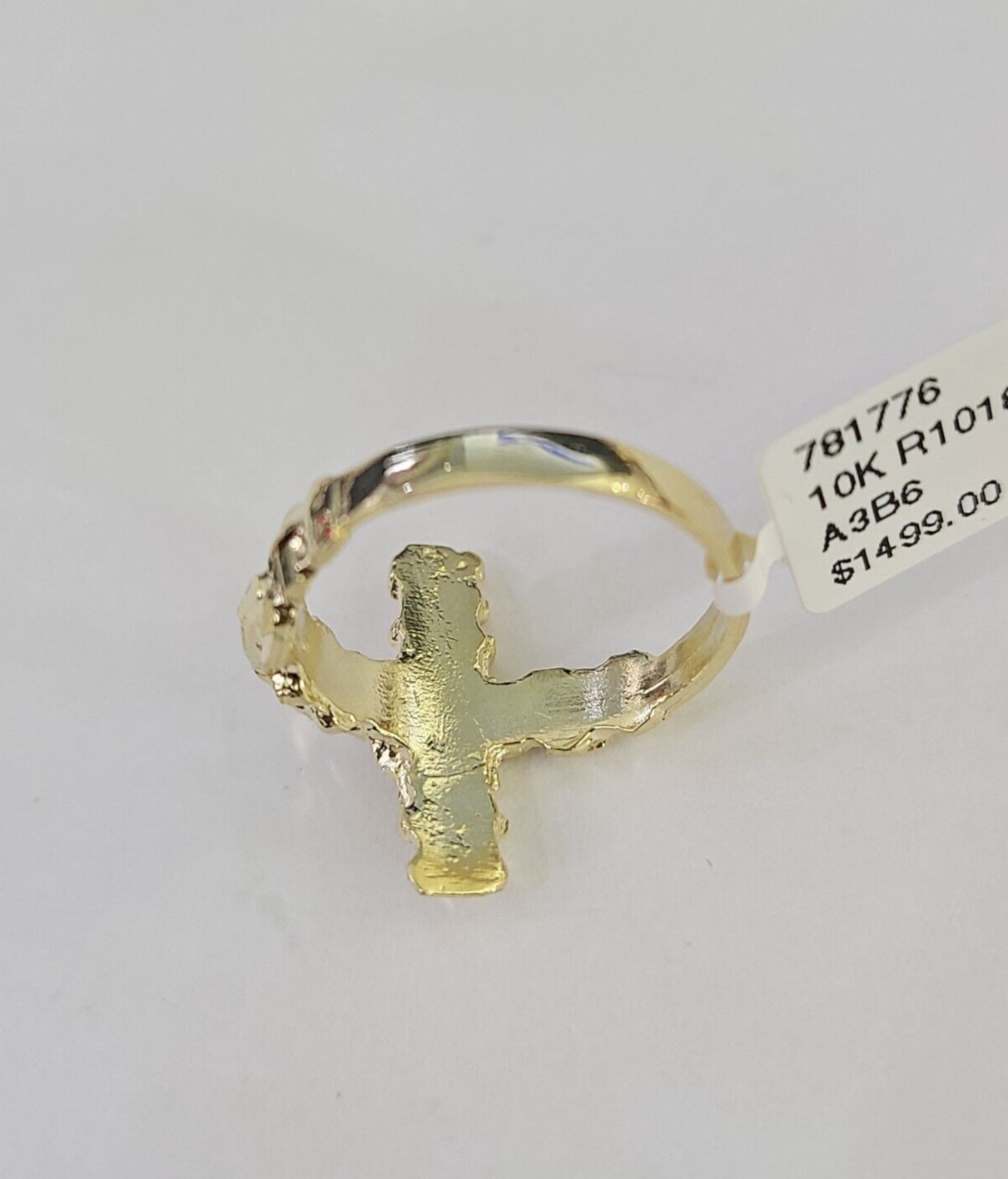 REAL 10K Gold Jesus Cross Nugget Ring Band Style Rings 10Kt Yellow