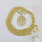 10k Solid Rope Chain 3mm Crown Pendant Charm Necklace SET 18-26 in