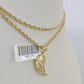 10k 2.5mm Rope Chain Angel Wings Pendant 18"-30" Yellow Gold Set Charm Necklace