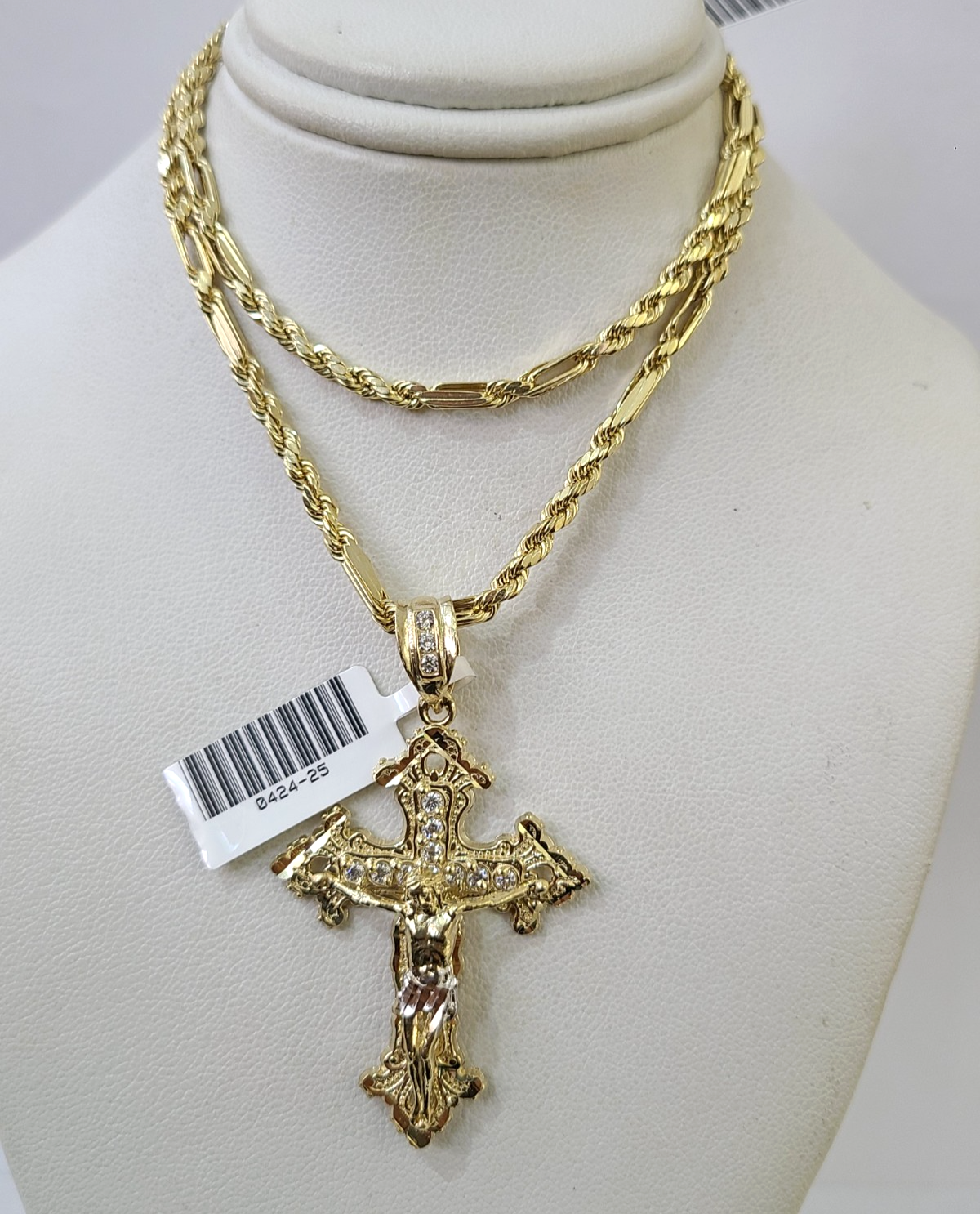 10k Milano Rope Chain Jesus Cross Charm Necklace SET 3mm 18"-26" Pendant