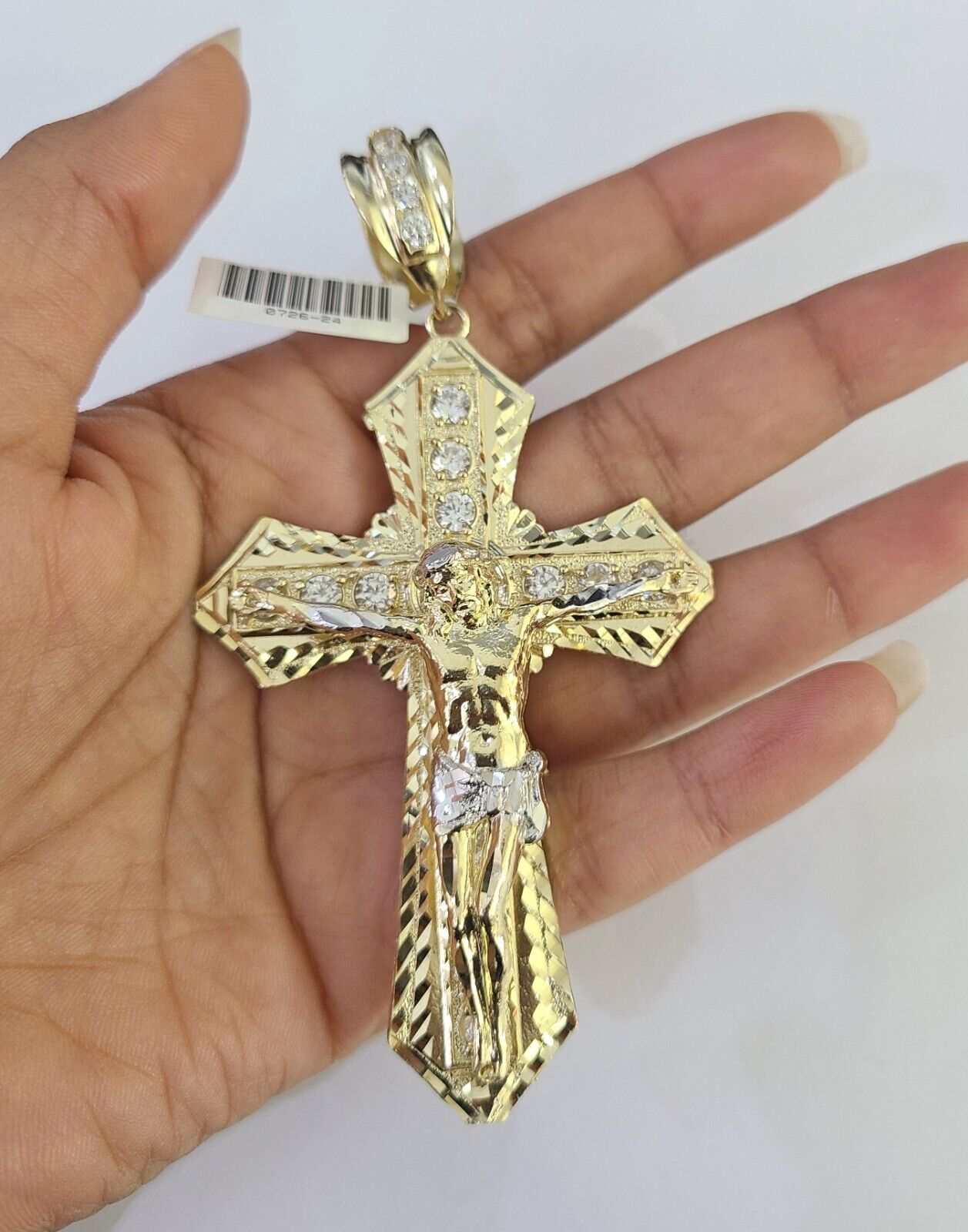 14k Jesus Cross Charm Pendant Yellow Gold Men Women 4" 3" 2"