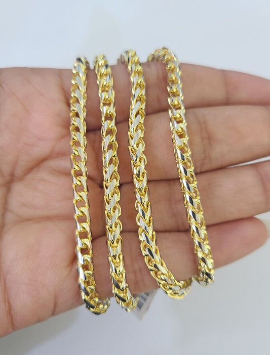 Real 10k Solid Palm Chain Yellow Gold 4mm 18"-26"Men Women Necklace Diamond Cut