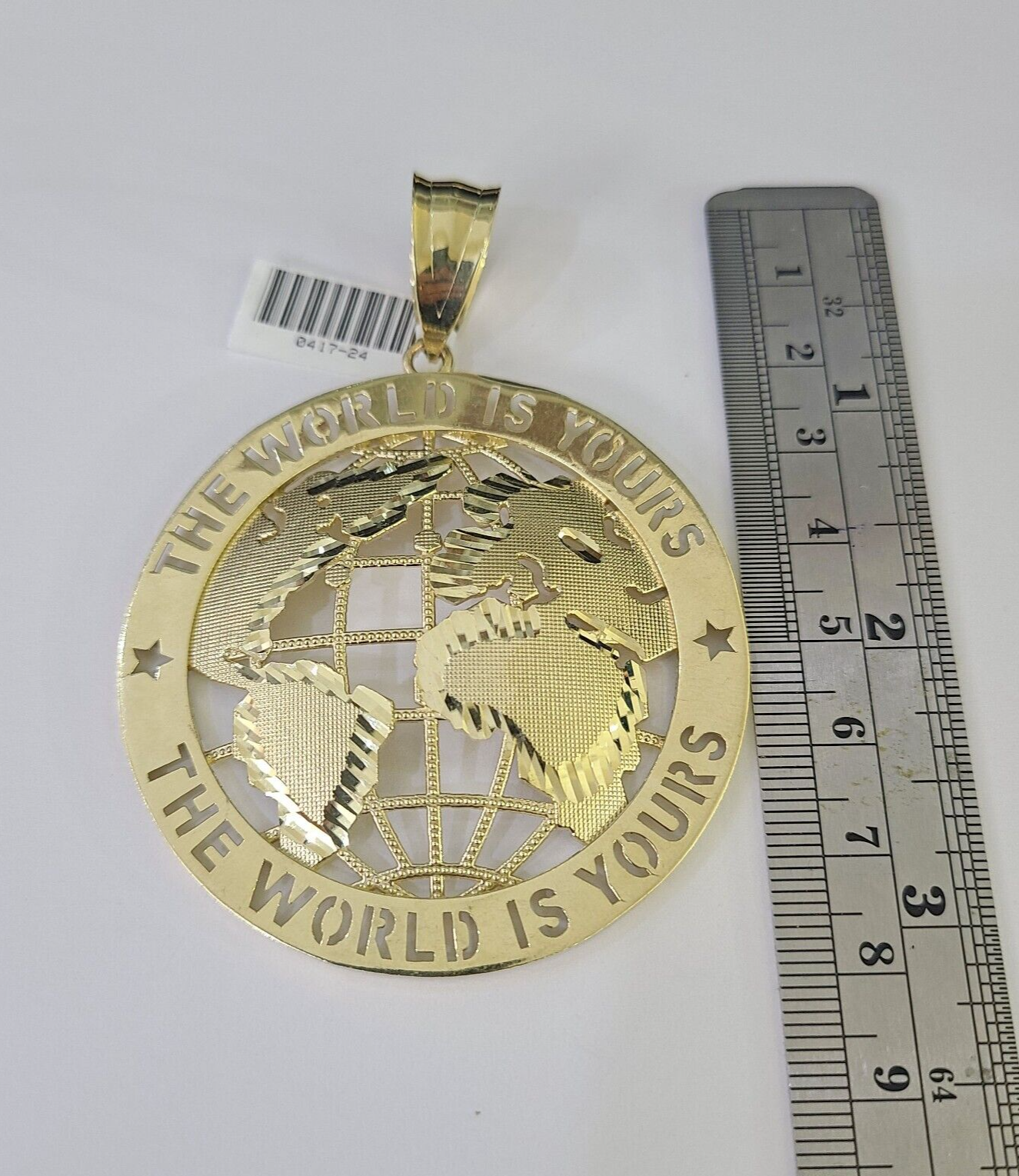 Real 10k The World is Yours Map Pendant Charm Yellow Gold Diamond Cut 10kt