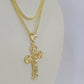 10K Gold Franco Chain INRI Cross Charm SET Length 16-20 Inches 1mm Ladies Women