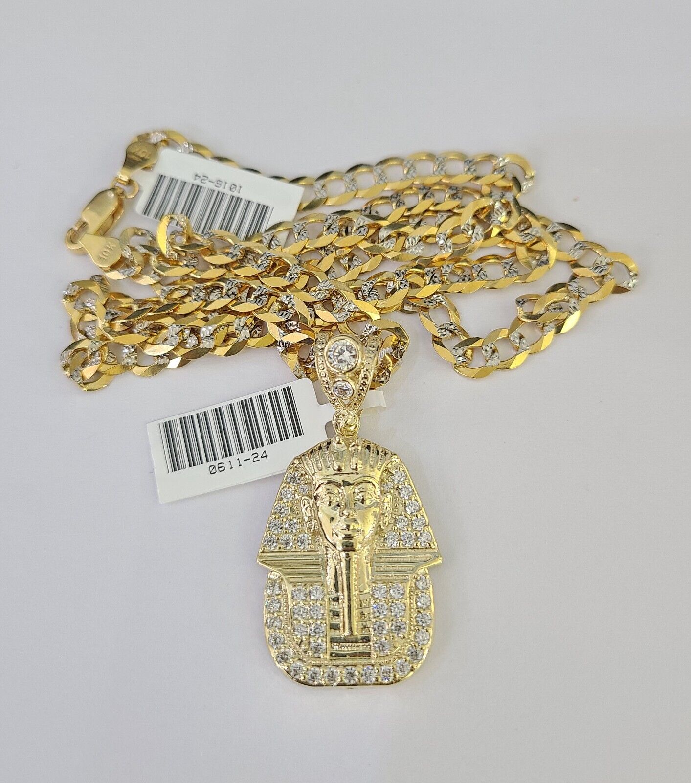 10k Solid Gold Cuban Curb Chain Pharaoh Pendant 6mm 20"-30" SET Necklace Charm