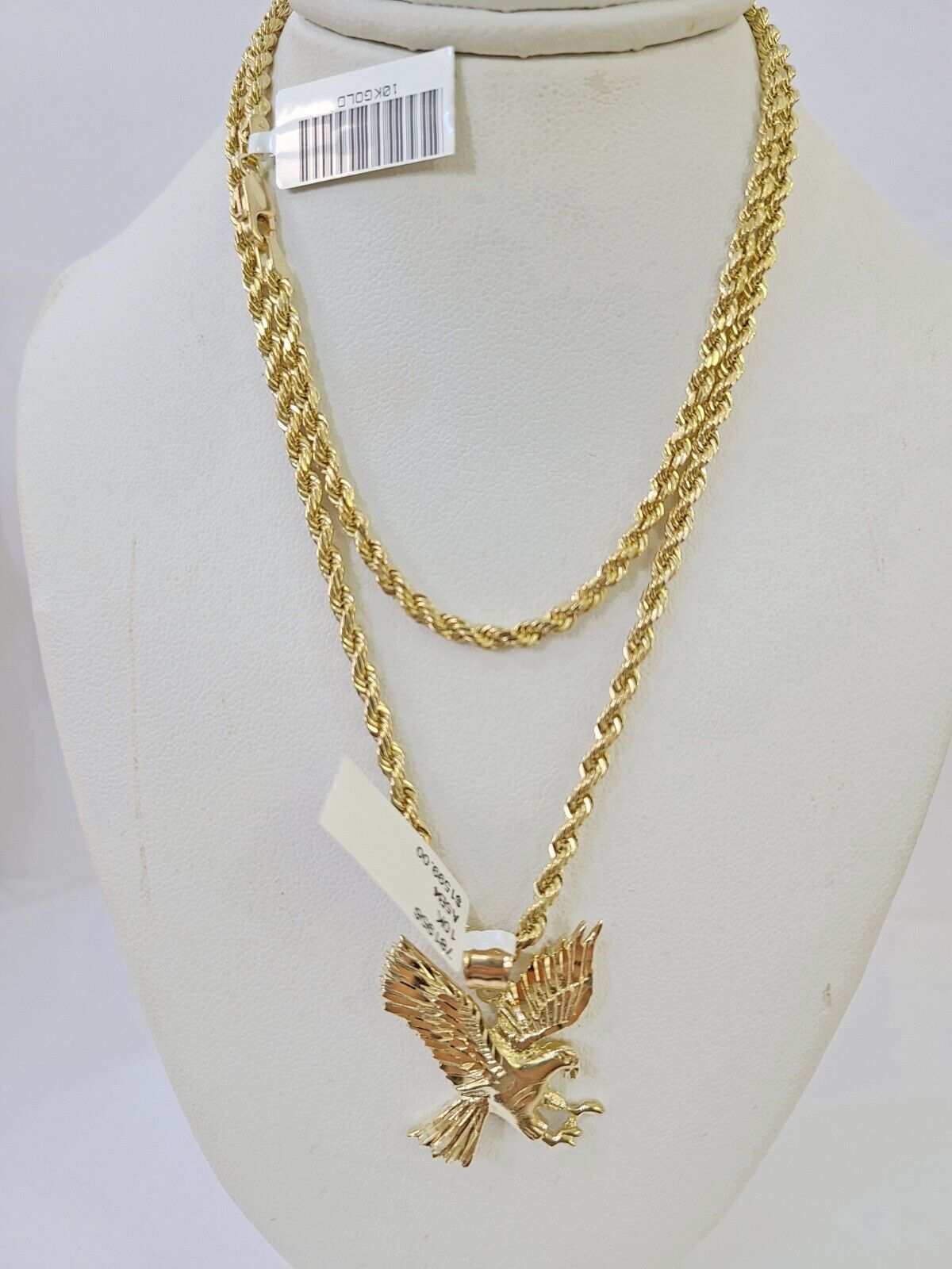 Real1 0k Gold Rope Chain Eagle Pendant SET 3mm 26'' Necklace Flying Eagle Genuin