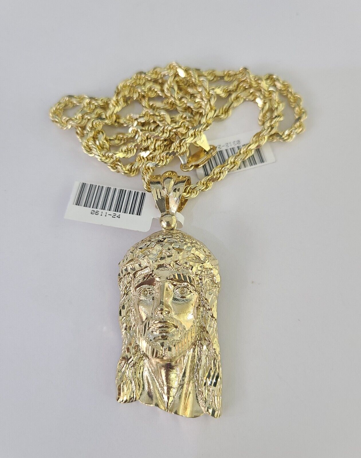 10k Solid Rope Chain Jesus Head Charm Set 4mm 20"-28" Necklace Gold Yellow