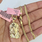 Real 14k Solid Chain Jesus Head Charm Set Miami Cuban 3mm Necklace Pendant