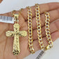 10k Solid Gold Cuban Curb Chain Jesus Cross Pendant 6mm 20"-30" SET Necklace