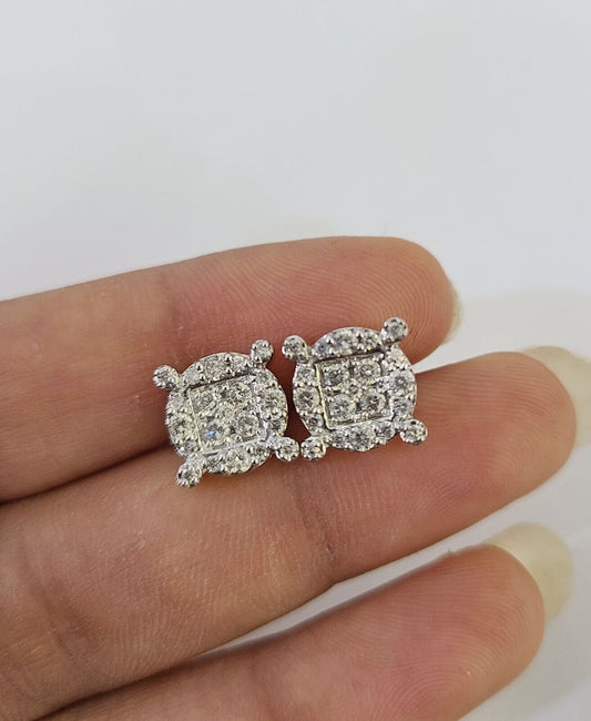 10k Diamond Flower Earrings Yellow gold Real Screw-Back Women Men studs