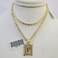 10k Gold Initial F Charm Rope Chain 16"-26" 2.5mm SET Necklace Alphabet Pendant