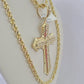 10k Solid Rope Chain Jesus Cross Charm Set 4mm 20"-28" Necklace Gold Yellow