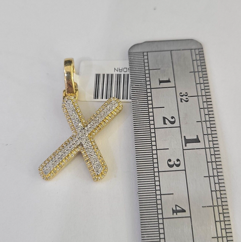 10k Yellow Gold Diamond X Charm Pendant Initial Alphabet Letter Real Genuine