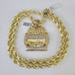 Real 10k Rope Chain Last Supper Charm Set 8mm 20"-30" Inch Necklace Yellow Gold