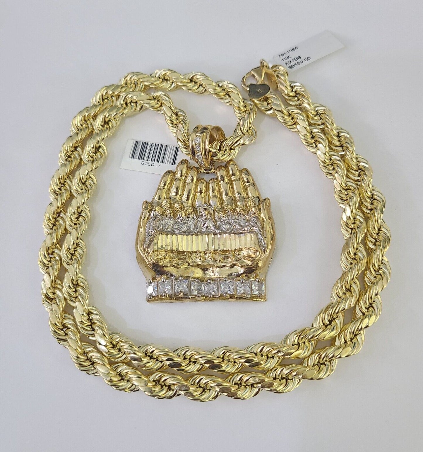 Real 10k Rope Chain Last Supper Charm Set 8mm 20"-30" Inch Necklace Yellow Gold